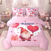 Feelyou Valentine's Day Gnome Bedding Comforter Set 7pcs, Love Heart Balloon Queen Bedding Sets, Teens Kids Girls Women Reversible Queen Sheet Sets, Luxury Bedroom Decor