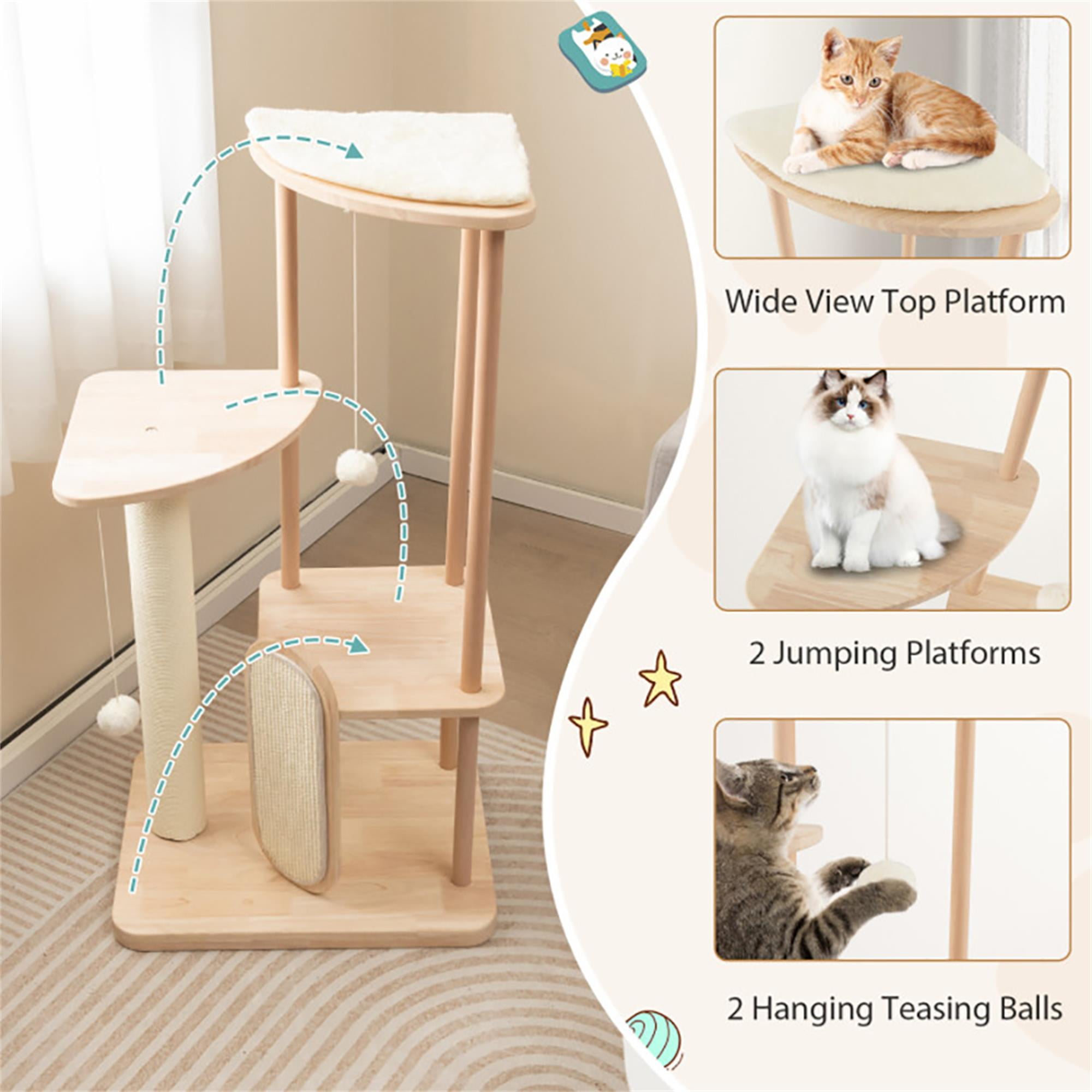 Pefilos 44" Wood Cat Tree Tower for Indoor Cats, Multi-Level Cat Condo with Scratching Board and Posts, Removable Soft Mat, Beige Pefilos 44" Wood Cat Tree Tower for Indoor Cats, Multi-Level Cat Condo with Scratching Board and Posts, Removable Soft Mat, Beige