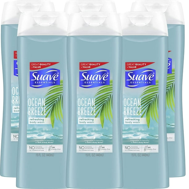 Pack Of 6 Suave Essentials Body Wash For Hydrated Smooth Skin Ocean Breeze With Sea Algae Extract And Vitamin E 15 Oz Walmart Com