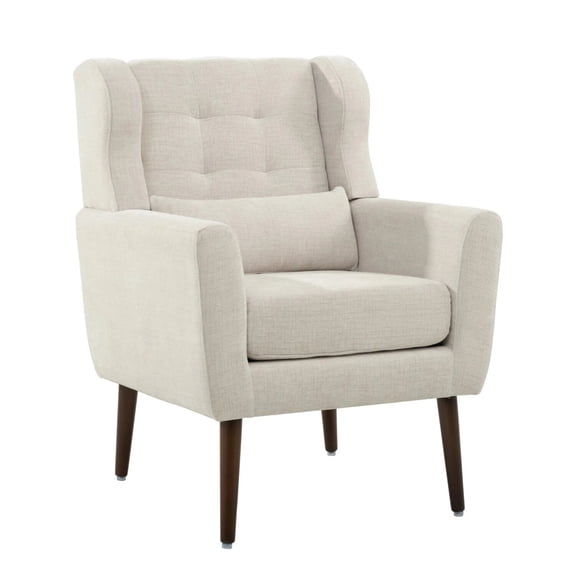 AISWORD Modern Accent Chair, Upholstered Armchair with Pillow, Fabric Single Sofa Chair with Lounge Seat and Wood Legs Accent Chair for Living Room Bedroom Small Spaces, Beige
