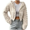 thumbnail image 2 of Fartey Womens Cropped Fleece Jacket 2025 Clearance Solid Color Long Sleeve Zip Up Fluffy Coats Winter Warm Hooded Jacket Trendy Y2K Outerwear, 2 of 7