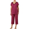 Women's and Women's Plus Traditional Pajama Short Sleeve Sweetheart Neck Top and Capri Pant 2 Piece Sleepwear Set