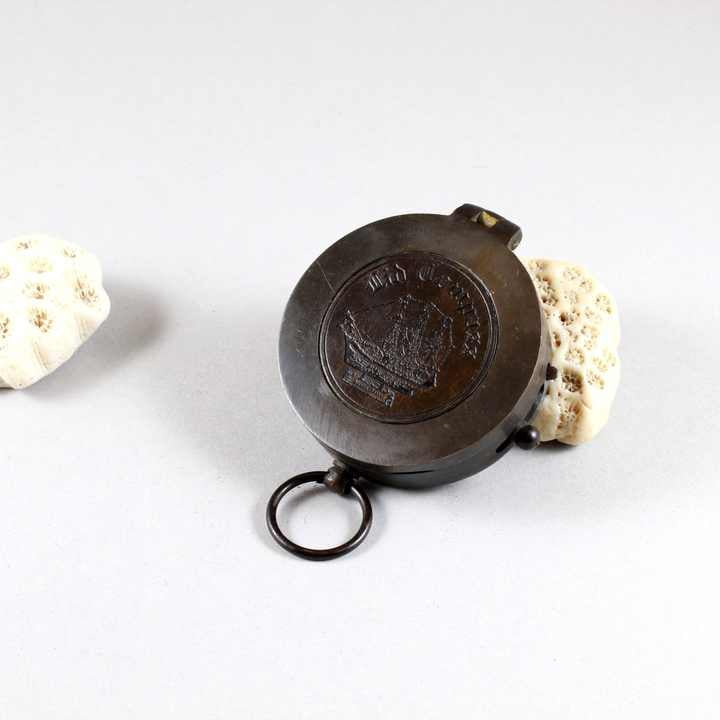 Antique Black Nautical Compass with Hinged Brass and Alloy Leather Case Metal and Glass Construction