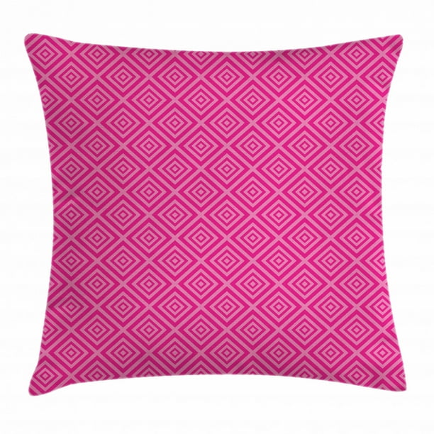 Hot Pink Throw Pillow Cushion Cover, Darker Colored Squares Pattern