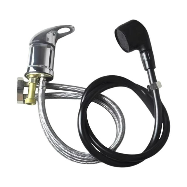 Grifo de champú para salón, mezclador de agua caliente y fría, unidad de retrolavado de acero inoxidable para lavabo de salón, cabezal de ducha manual 80cmcon tubo negro