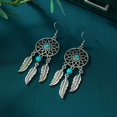 thumbnail image 4 of Faux Bijoux Turquoise 1 Paire Boucles d'Oreilles Crochet Femme Creuses Plume Forme Ronde Perles Style Rétro Bohème Alliage Inoxydable Décoration d'Oreille Bijoux, 4 of 8