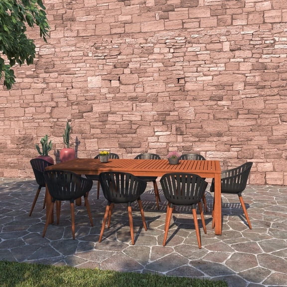 Amazonia Paraty 9-Piece Patio Dining Table Set | Eucalyptus Wood | Ideal for Outdoors and Indoors, Black