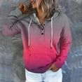 thumbnail image 2 of Jinhomg Womens Trendy Hooded Sweatshirt Long Sleeve Gradient Color Tops Fall Casual Cozy Quarter Button Up Sweatshirts with Kangaroo Pocket Todays Deals Watermelon Red S, 2 of 6