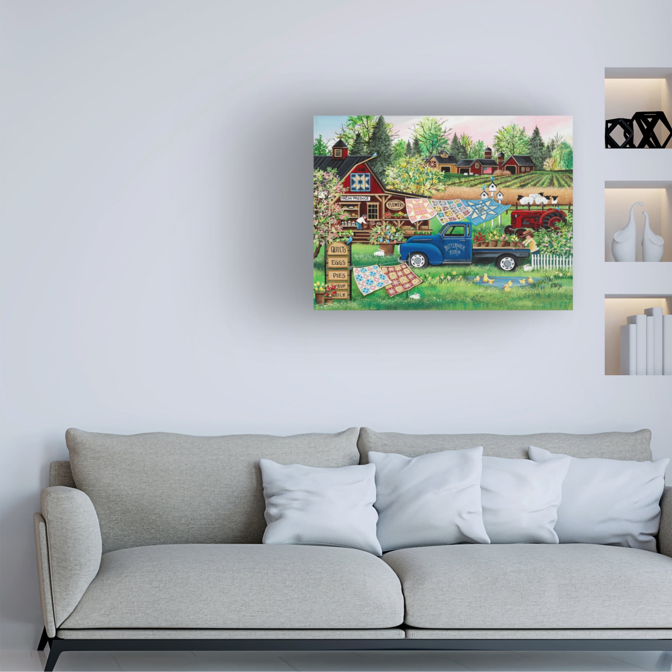 Canvas Wall Art - Debbi Wetzel 'Buttermilk Farm Spring' Wall Art for Living Room, Bedroom, or Office Décor by Trademark Fine Art - 24 x 18 Inches