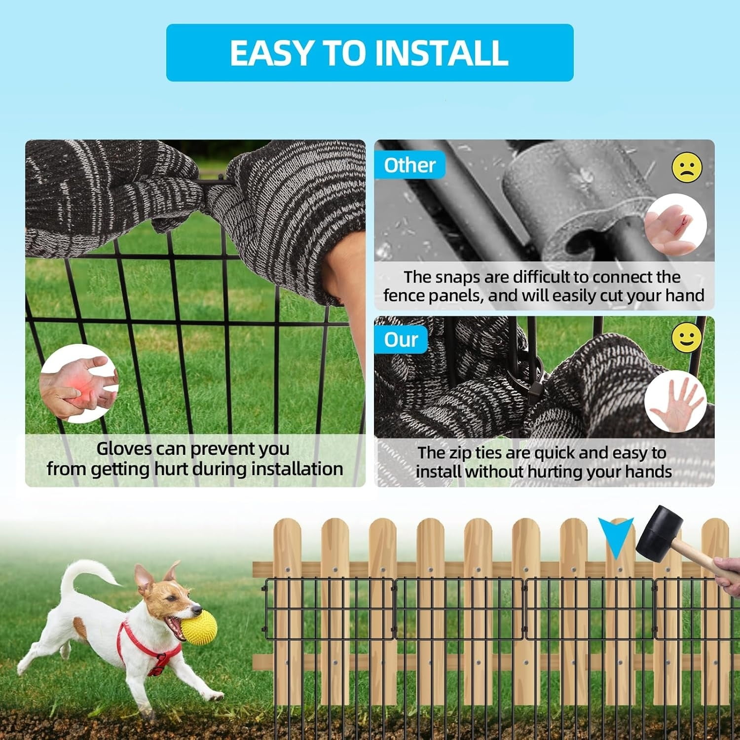 25 Panels Garden Fencing Animal Barrier, 17in (H) X 27ft (L) Dog Dig Fence Barrier, 1.25in Gap Rustproof Metal Stakes Decorative Garden Fence, Ground Defense Border Fence for Outdoor, Yard, Patio