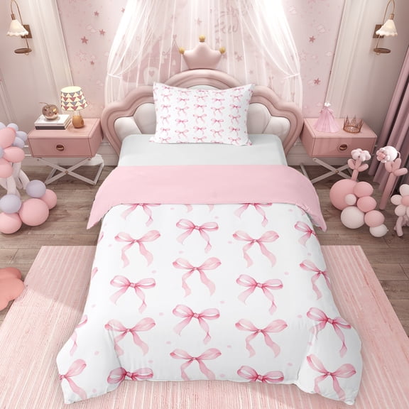 Erosebridal Girls Bowknot Twin Bedding, Pink Polka Dots Bow Duvet Cover Set, Pink Reversible, 1 Duvet Cover and 1 Pillowcase (No Comforter)