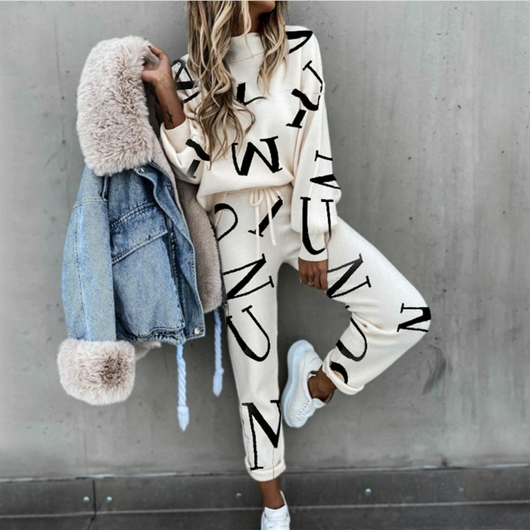 Women's Fashion Women's Long Sleeve Printed Pullover Tops And Drawstring  Joggers 2 Piece Suit winter clothes for women 