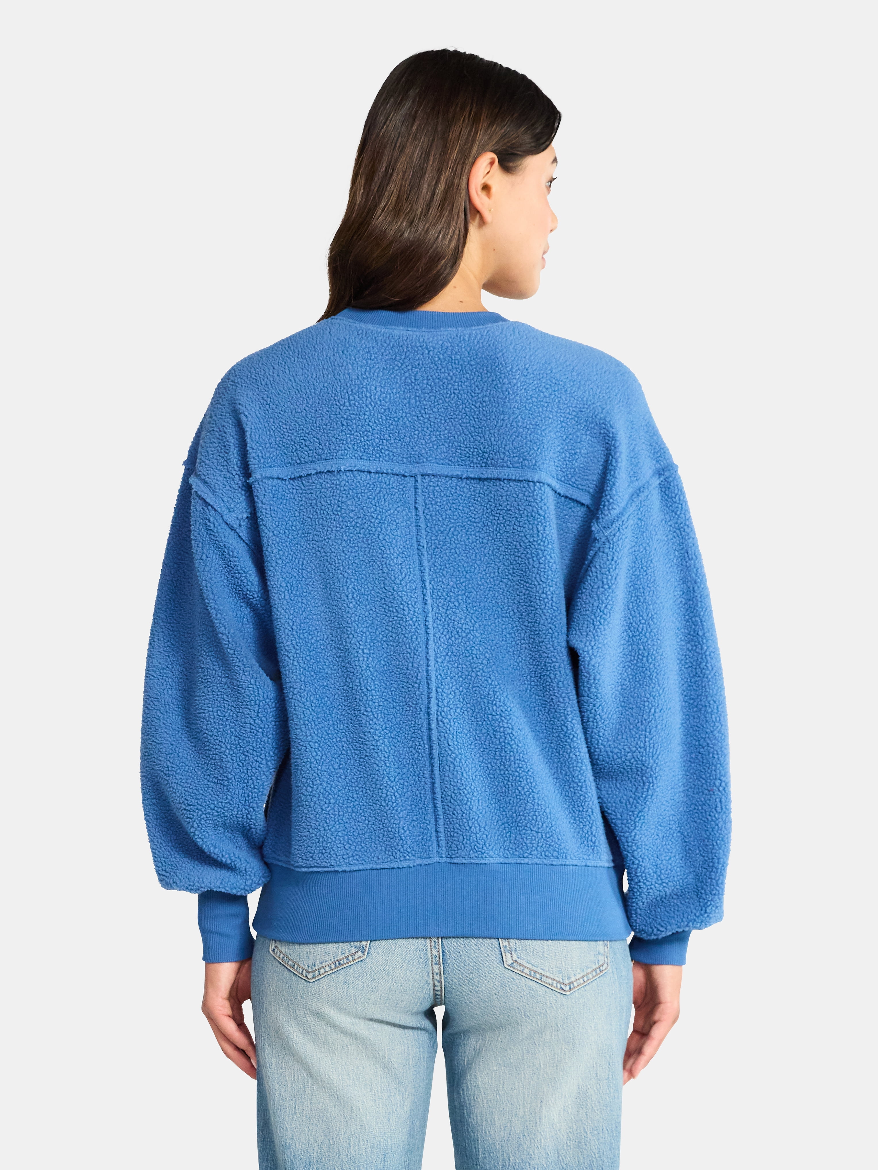 Time and Tru Women's Reverse Fleece Pullover Sweatshirt, XS-XXXL