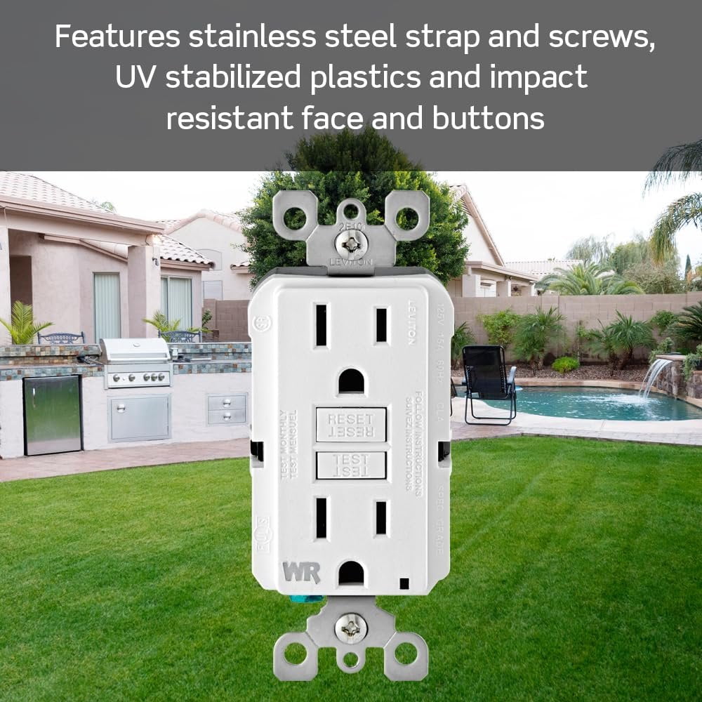 leviton gfwr2-w self-test smartlockpro slim gfci weather-resistant receptacle with led indicator, 20 amp, white