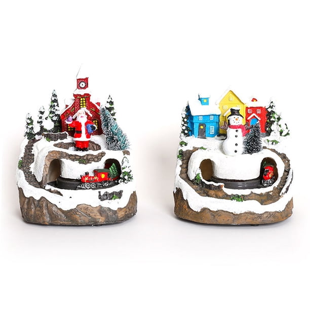 2 pcs Resort Mountain Resin Christmas Village Buildings, Featuring LED Lights, Christmas Music,for Christmas Decorations Indoor