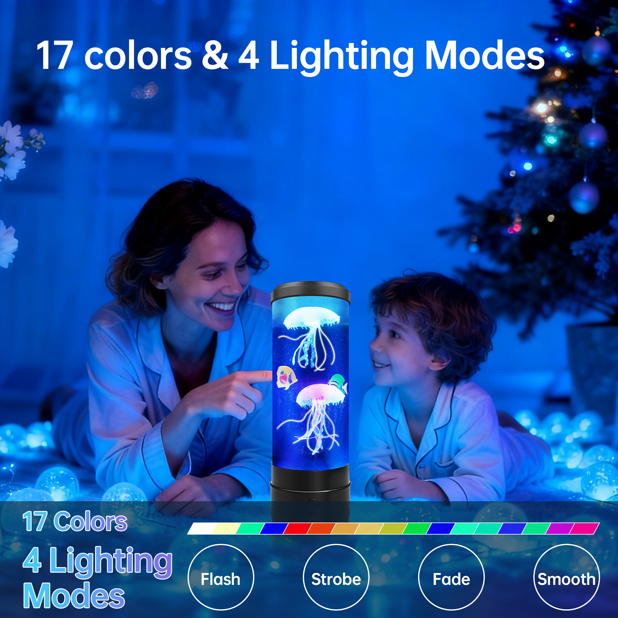 BravSco Jellyfish Lamp with Bluetooth Speaker, 17 Colors Changing & 4 Lighting Modes Jelly Fish Light Lamp, USB Powered Jellyfish Decor Light