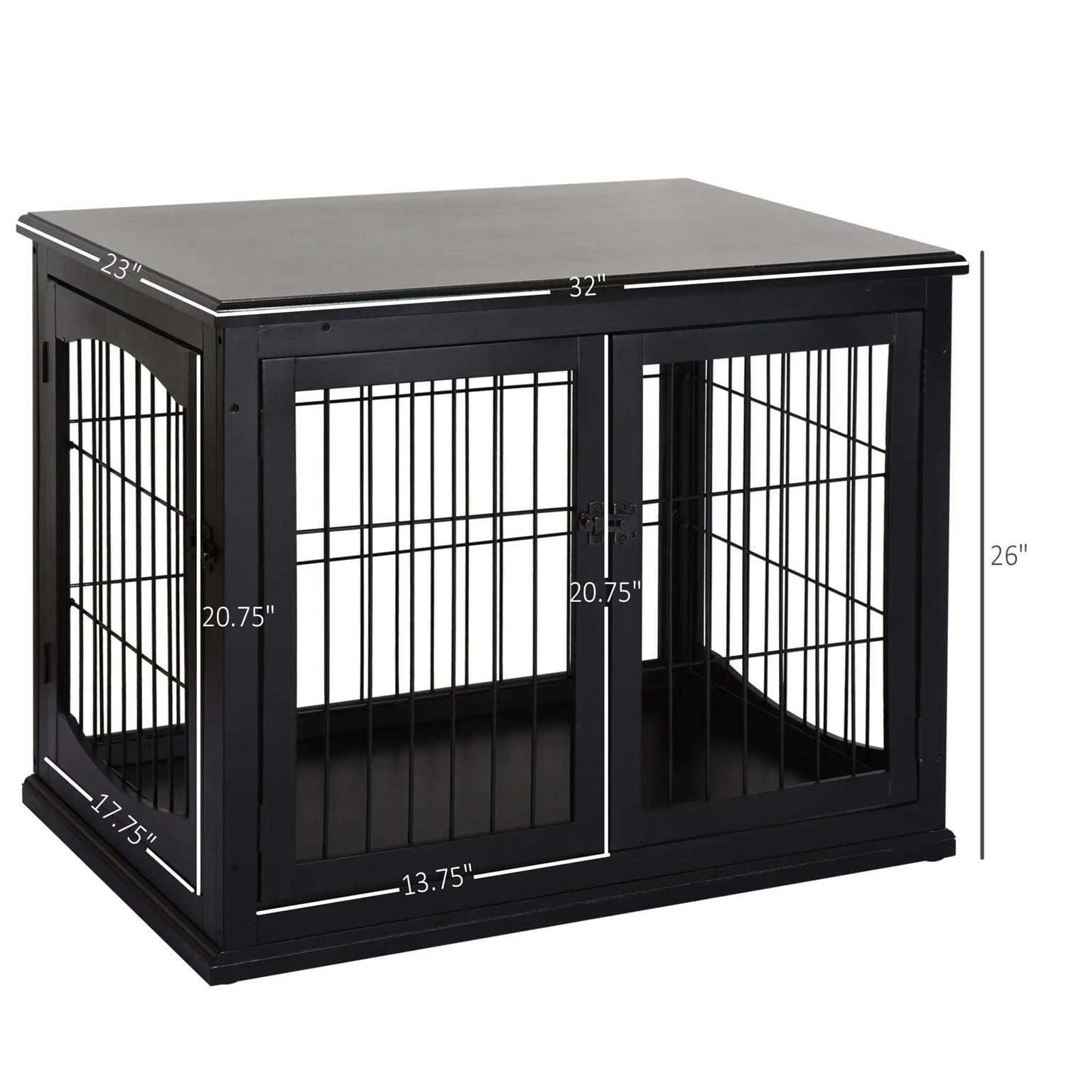 Pefilos 23" Dog Crate Furniture with Two Opening Sides, Lockable Door, Wooden Puppy Kennel Table, Indoor Dog House for Small Dogs, Black