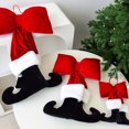 thumbnail image 4 of Yucurem Christmas Tree Red Velvet Bow with Santa Legs Hanging Ornaments, 3D Plush Stuffed Christmas Bowknot Pendant for Xmas Tree Garland DIY Craft Wrapping Wall Decor (15.75 in), 4 of 8