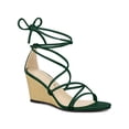thumbnail image 1 of BLISSFUL STEP Sandales à Talon Compensé à Lacets à Brides pour Femme Vert Foncé (Taille 8,5), 1 of 7
