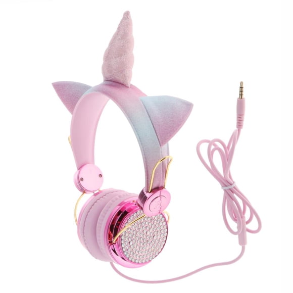 Unicorn Ear Auriculares para Niñas Regalos, Glitter Kids Pink Auriculares Ear Auriculares Retráctil Diadema Regalos de Cumpleañ Rosa 1