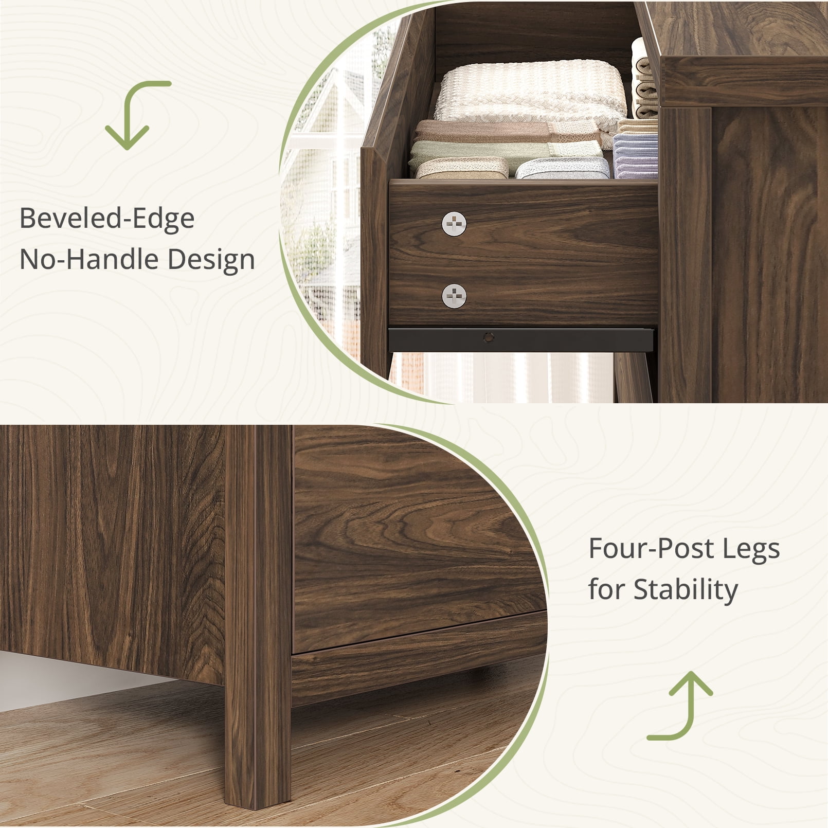 5 Drawer Dresser for Bedroom, 48" Tall Wooden Closet Dresser with Smooth Drawer, Large Tall Dressers & Chests of Drawers for Bedroom Living Room, Walnut Dresser