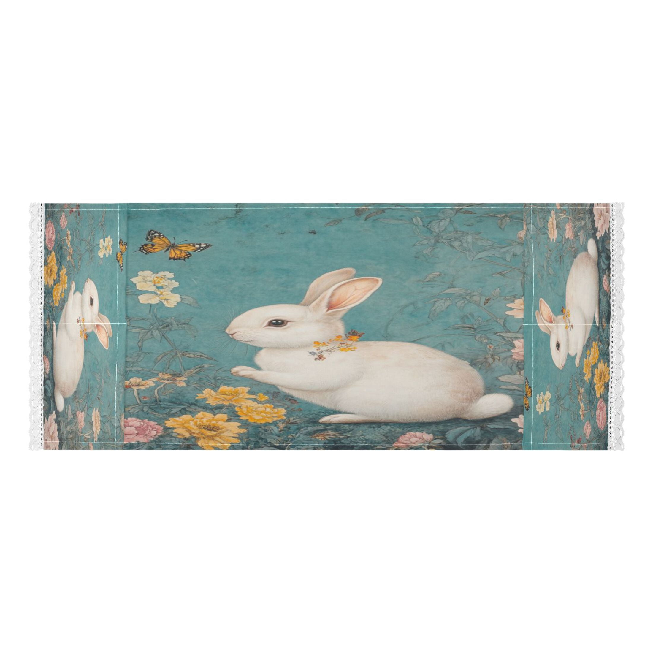 White Rabbit in Flower PatternWasher and Dryer Covers Dust-Proof and Oil Resistant Fridge Cover with 4 Storage Pockets Washing Machine Top Cover for Laundry Kitchen Home 51.2 x 22 In