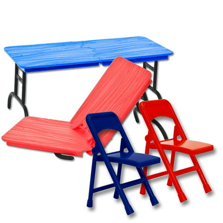 special deal: red,  blue & orange  breakable plastic toy tables & chairs for wwe wrestling action