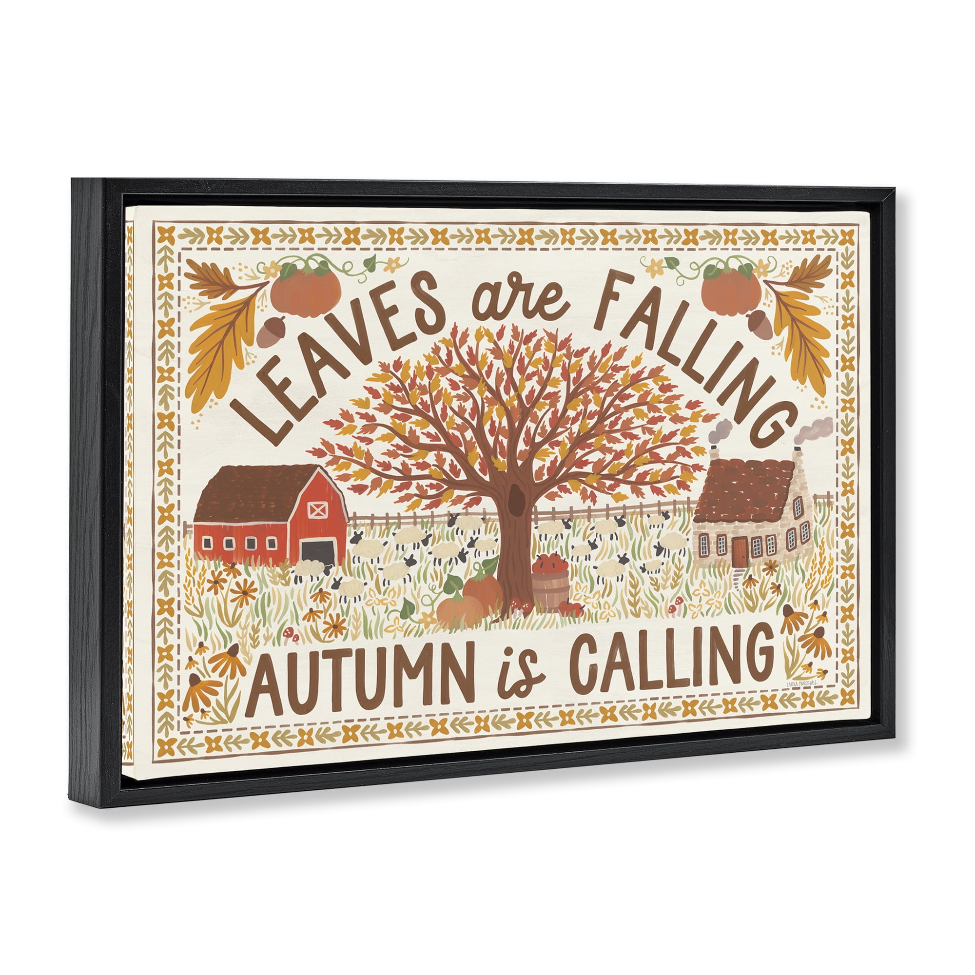 Stupell Industries Leaves Are Falling Scene Landscape Painting Black Floater Framed Canvas Art Prints Wall Art, 31 x 21