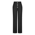 thumbnail image 4 of Fesfesfes Girls' Comfy Trousers Solid Color High-Waisted Button Zipper Closure Straight Pants Soft Fabric Partys Wearings for 7-16 Years(Black#4,5 Years), 4 of 7