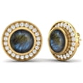 thumbnail image 2 of 7mm Forme Ronde Labradorite 925 Argent Argent Vermeil Solitaire Femmes Mariage Boucles d'Oreilles, 2 of 3