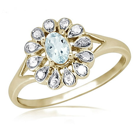JewelersClub 0.22 Carat Aquamarine Gemstone and 1/20 Carat White Diamond Ring