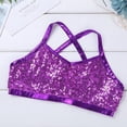 thumbnail image 6 of Yartina Kids Girls 2-Piece Shiny Sequins Crop Top with Booty Shorts Set Gymnastics Dance Outfits Purple 8, 6 of 7