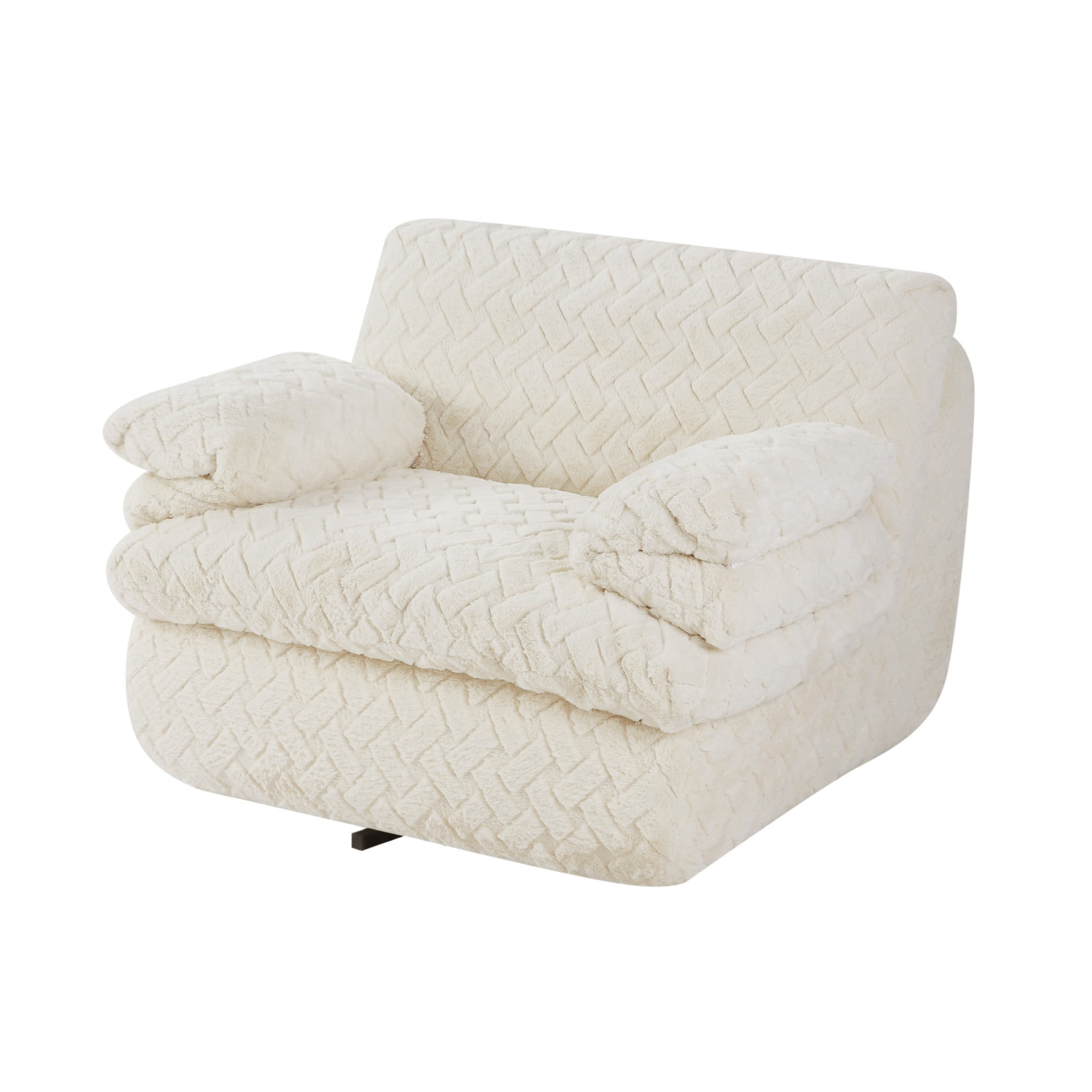 Aukfa Full Compression Swivel Sofa Chair – Corduroy Modular Sectional Sofa with Cloud Cushions, Deep Seat & Bolster Armrests for Living Room, White