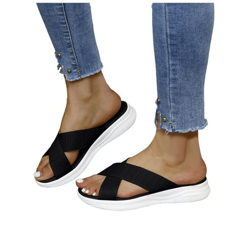 

ZIZOCWA Summer Shoes for Women Fashion Comfortable Slip On Slippers Summer Lightweight Sports Large Size Women S Beach Strappy Sandals Black Size7
