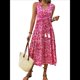 thumbnail image 2 of Vestido de Verano para Mujer, Sin Mangas, Bohemio, Floral, con Escote en V, Lazo Frontal, Flecos y Fluido Rosa Roja XL, 2 of 8