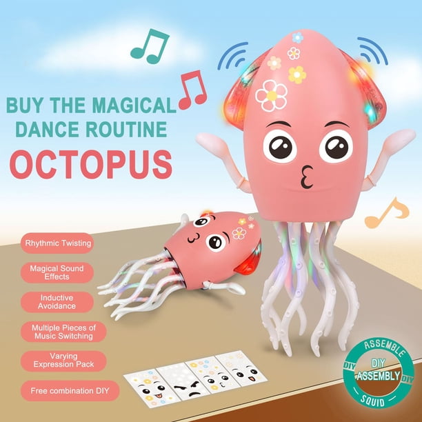 Juguete de calamar bailarín inteligente y maravilloso, juguete de baile juguetón, juguetes con sensor de obstáculos para gatear y bailar con luces y sensor de música para