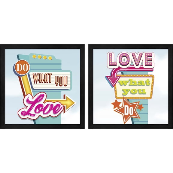 Great Art Now Do What You Love & Love What You Do by Steven Hill, 2 Piece Framed Art Set Each 13"W x 13"H