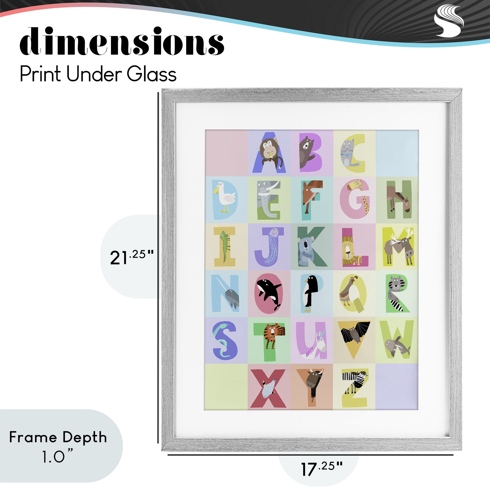 Stupell Industries Animal Alphabet in Pastels Gray Framed Print Under Glass, design by Carla Daly