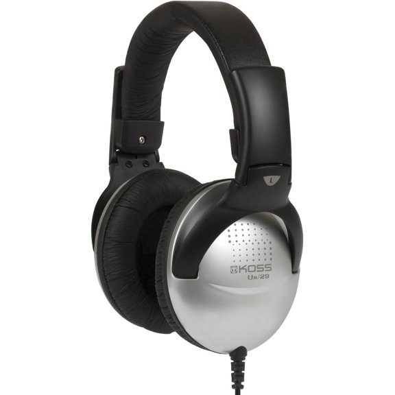 Koss UR29 Collapsible Portable Headphones, Standard Packaging, Black & Silver