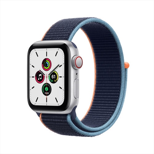 Pre-Owned Restored Apple Watch SE GPS + Cellular, 44mm Silver Aluminum Case with Deep Navy Sport Loop