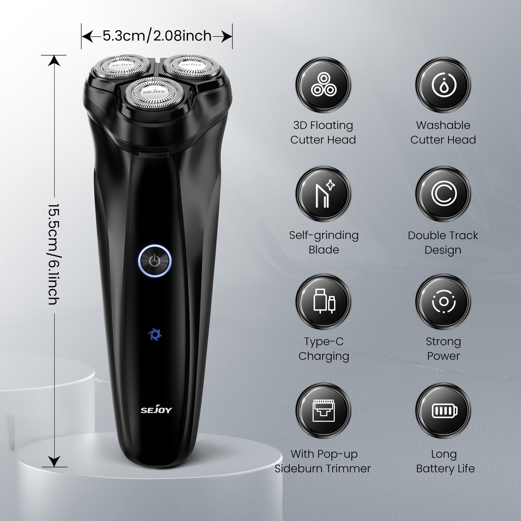 Sejoy Electric Razor for Men,Portable Men's 4D Rotary Shaver,Cordless Rechargeable Beard Trimmer with Pop-Up Trimmer,LCD Indicator,Black