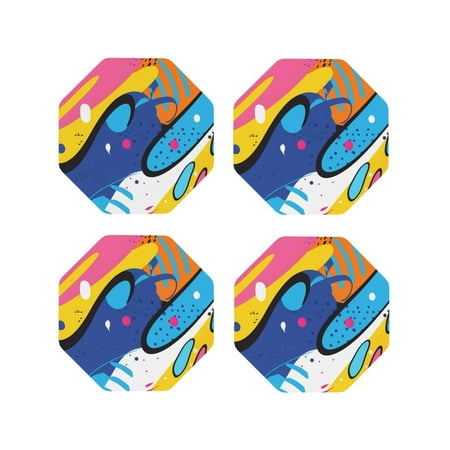 

KLL Drink Coasters Set Octagon of 4 PU Leather Absorbent Coasters Set Decorative Coffee Cup Coasters Housewarming Gift for Home Decor-Abstract Color Splash