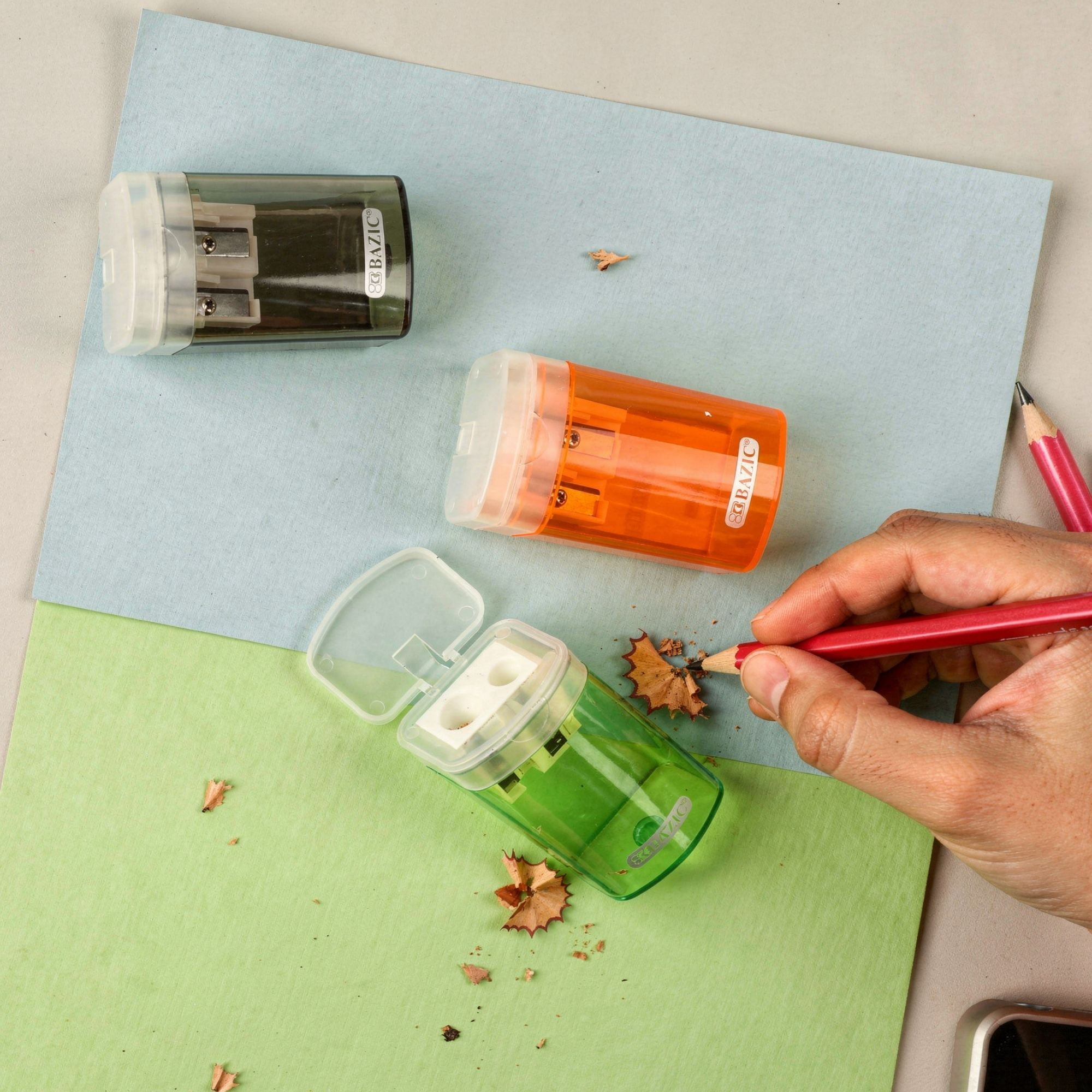 BAZIC Pencil Sharpener Dual Blades w/ Lid & Receptacle, 24-Pack