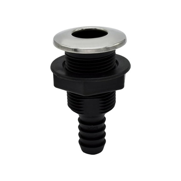 MARINE CITY Nylon Thru-Hull with 316 Stainless Steel Trim Cover & Rubber Flapper, 1.89-inch Head Diameter, Quick Install for Boats, Yachts, and Marine Vehicles