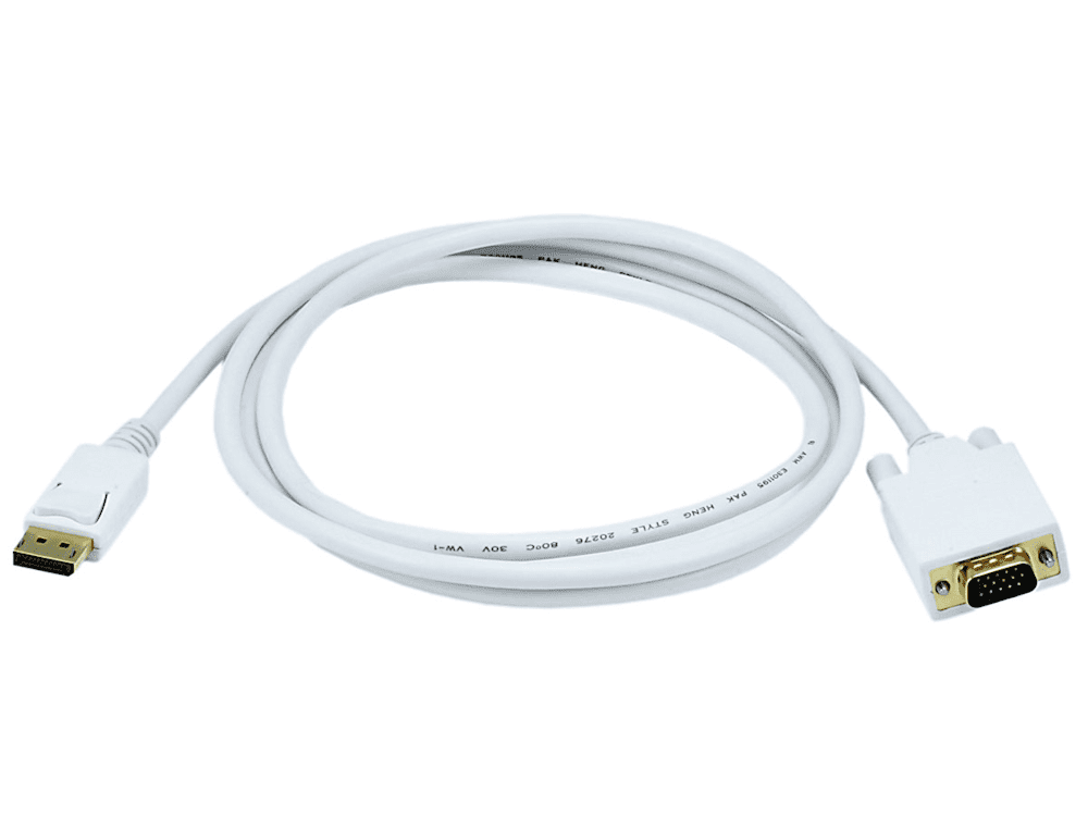 6ft DisplayPort to VGA Cable 28AWG Gold Plated, White