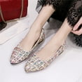 thumbnail image 4 of Xfvqtps Ladys Single Shoes Large Size Plaid Print Design Pointy Toe Low Heel Princess Dressy Flat Shoes Spring and Summer Shallow Mouth Casual Shoes White, 4 of 6