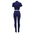 thumbnail image 5 of Women Fitted 2 Piece Outfits Short Sleeve Turtleneck Cutout Crop Top with Long Split Pants Legings Set Clubwear, 5 of 7