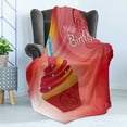 thumbnail image 4 of 65th Birthday Soft Flannel Fleece Throw Blanket, 65 Years Old Sun and Stars Cupcake Candlestick Illustration, Cozy Plush for Indoor and Outdoor Use, 50" x 60", Orange Blue Red, by Ambesonne, 4 of 5