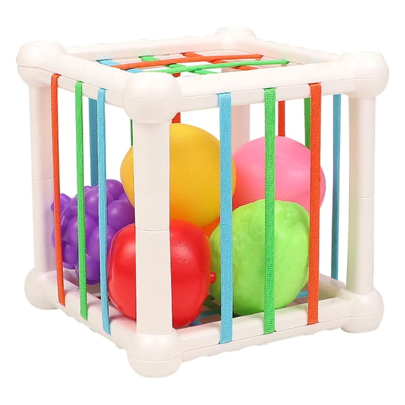 Montessori Shape Sorter Toy With 6 Fruit Blocks And Elastic Ropes Early Learning Educational Toy For Toddlers Fine Motor Skills Development Activity Cube 5 Inch Sensory Bin For 1 Year Old