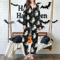 thumbnail image 3 of Tnhcen Women's 2025 Halloween Ghost Print Pajama Set Long Sleeve Collared Sleepwear Comfortable Loungewear S-2XL Black, 3 of 4